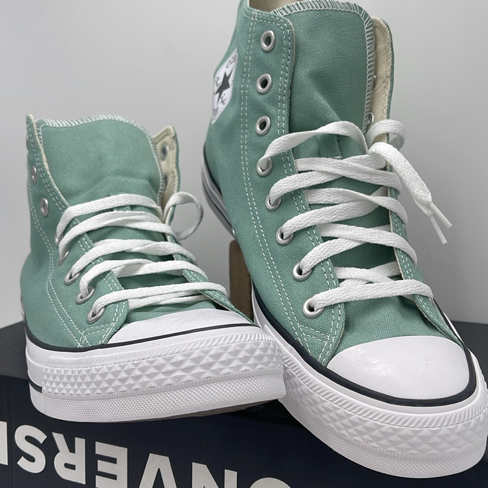 Converse Men’s High Tops in Mint Green Chuck Taylor All Star Canvas Sneakers - Picture 5 of 16